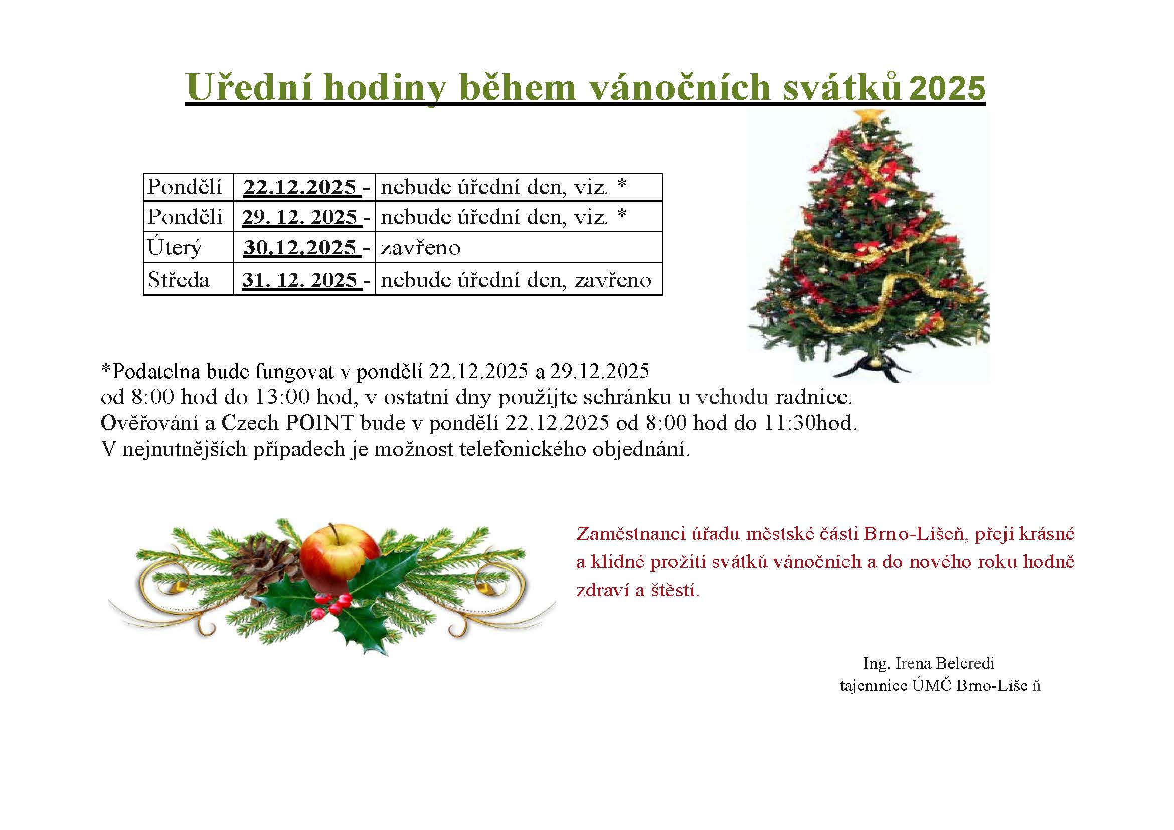 Vánoční úřední hodiny 2025